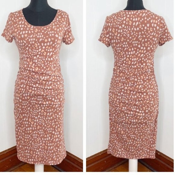 Isabel Maternity T-Shirt Dress, Brown Animal Print, Cotton Blend, Size XS - Picture 1 of 4